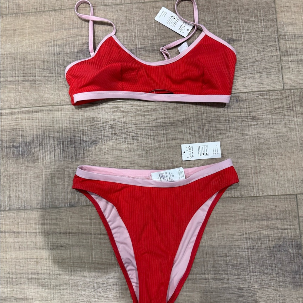 CUPSHE Red and Pink Bikini Set